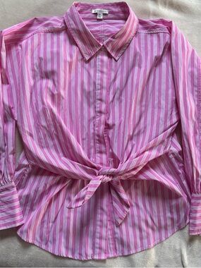 NWOT Spanner Tie-Front Pink Striped Button-Up Shirt